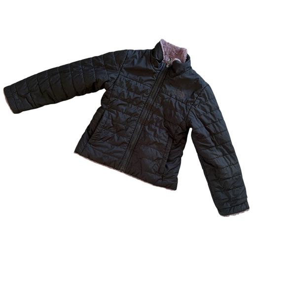 The North Face Mossbud Reversible Jacket Puffer Black Purple Girls XS 6 - Picture 1 of 8